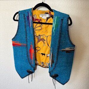 Gerard Southwestern Saddle blanket Vest Vintage Women’s Small blue colorful